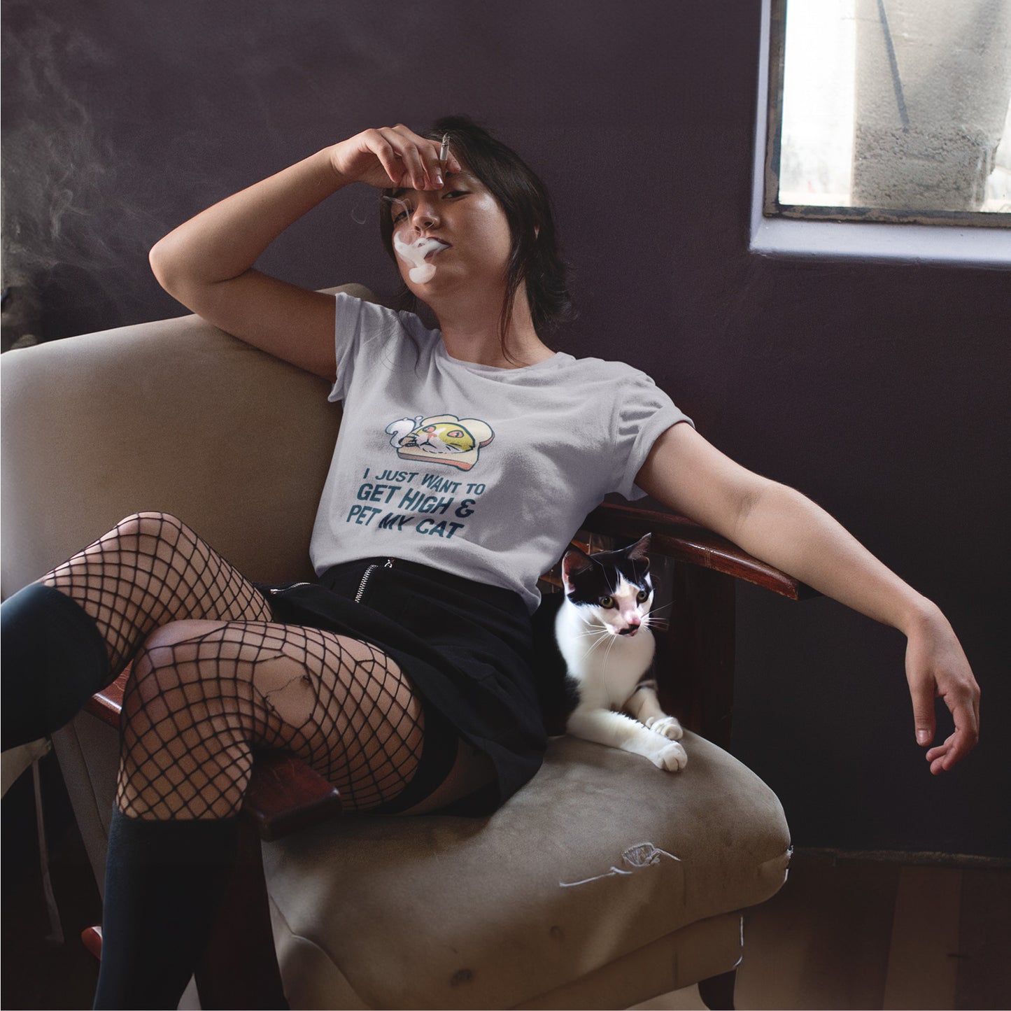 I Just Want To Get High & Pet My Cat T-shirt