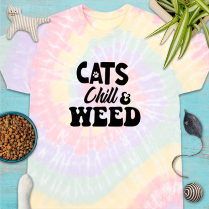 Cats, Chill & Weed Spiral Tie-Dye T-shirt