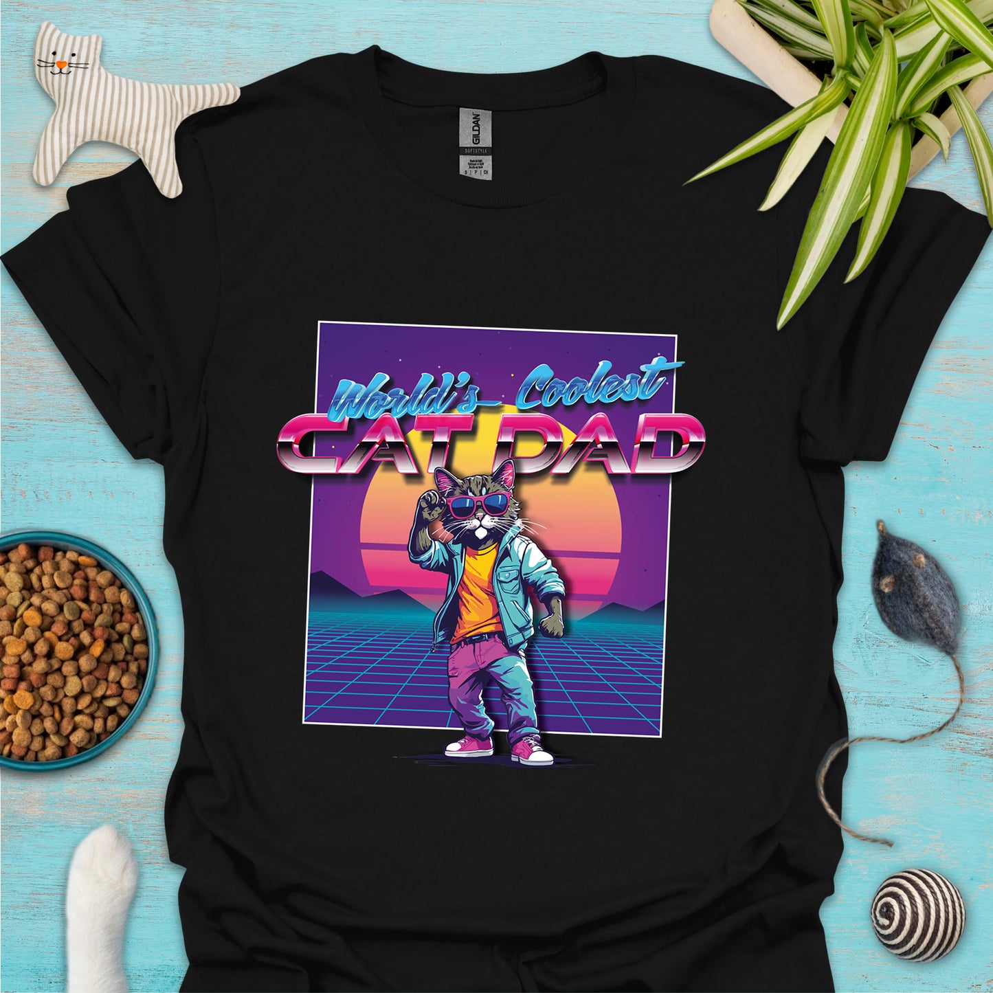 World's Coolest Cat Dad 80's Retro T-shirt