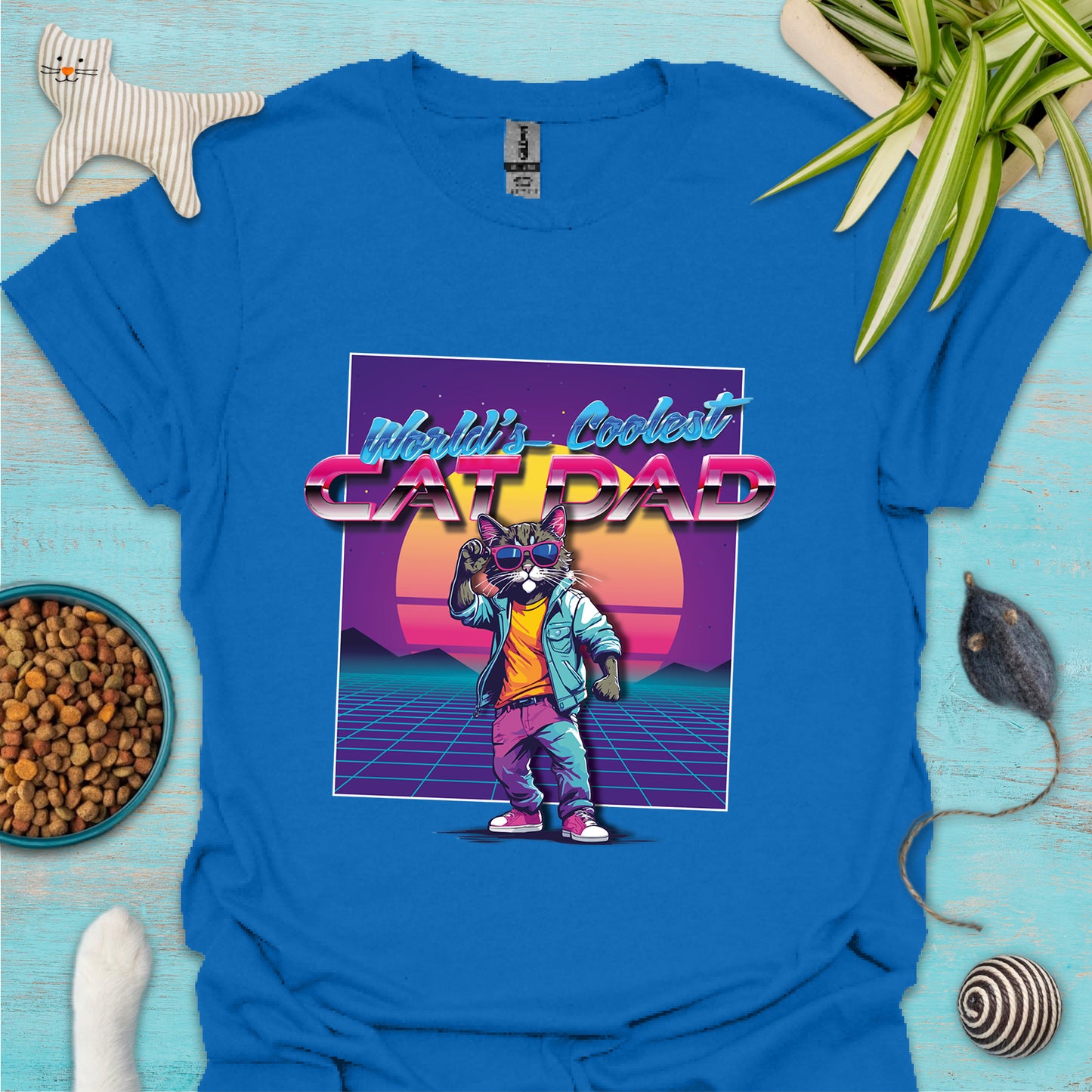 World's Coolest Cat Dad 80's Retro T-shirt