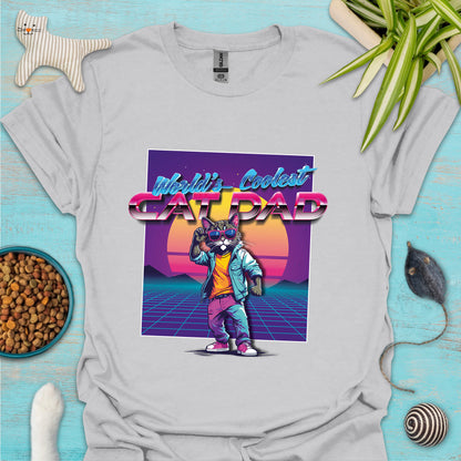 World's Coolest Cat Dad 80's Retro T-shirt