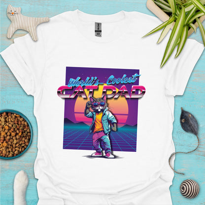 World's Coolest Cat Dad 80's Retro T-shirt