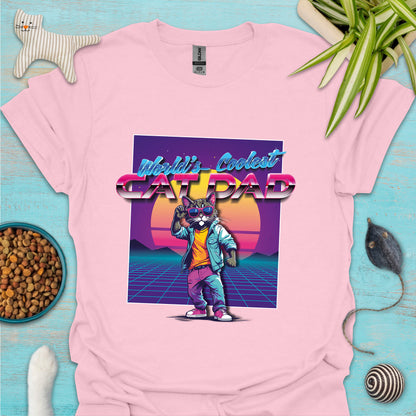 World's Coolest Cat Dad 80's Retro T-shirt