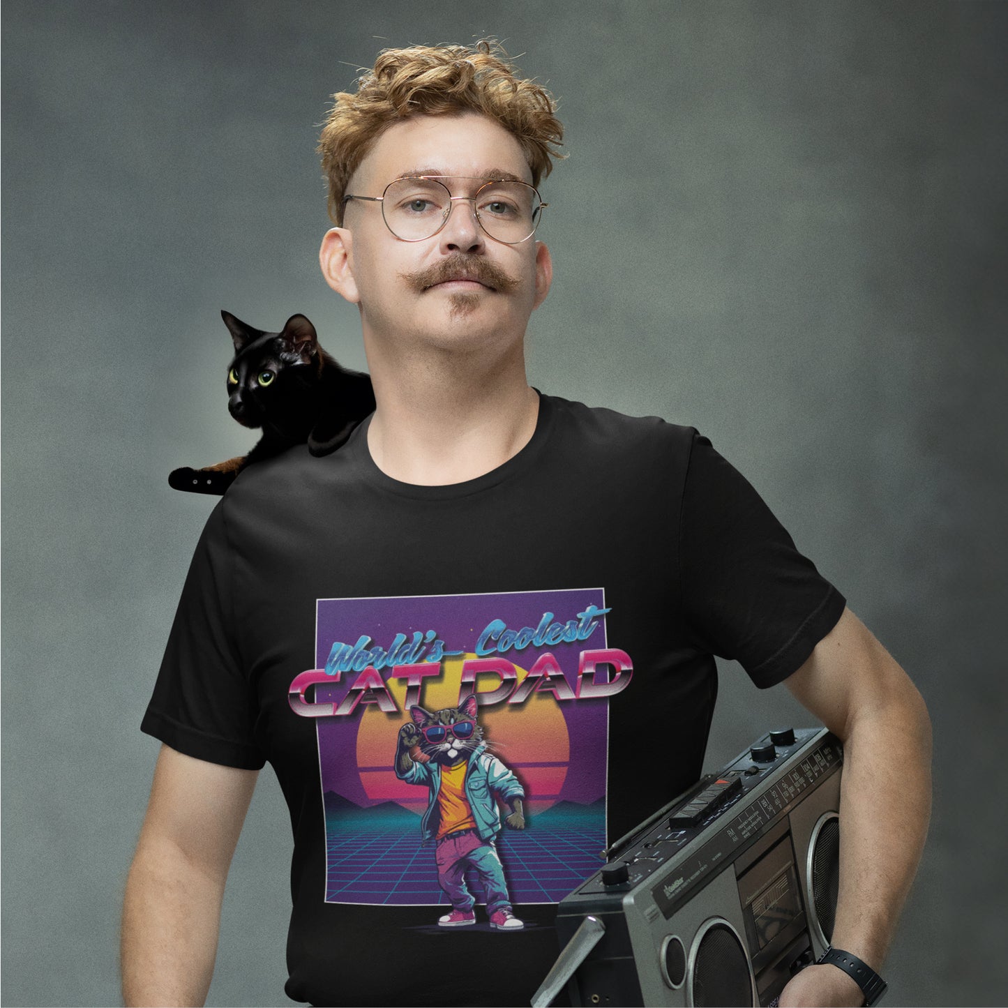 World's Coolest Cat Dad 80's Retro T-shirt