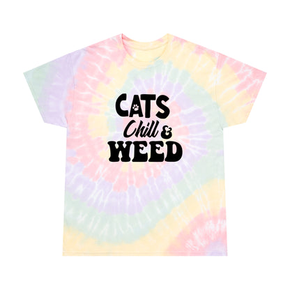 Cats, Chill & Weed Spiral Tie-Dye T-shirt