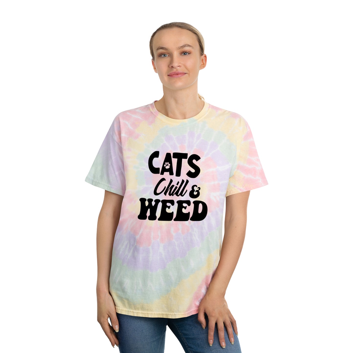 Cats, Chill & Weed Spiral Tie-Dye T-shirt