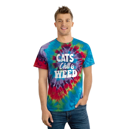 Cats, Chill & Weed Spiral Tie-Dye T-shirt