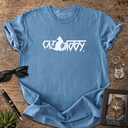 Blue Jean Comfort Colors 1717 t-shirt with a "Cat Daddy" graphic. One Meow Two Souls brand.