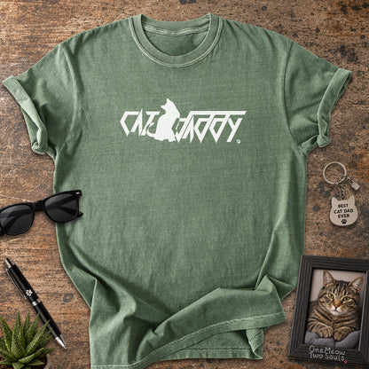Moss Comfort Colors 1717 t-shirt with a "Cat Daddy" graphic. One Meow Two Souls brand.