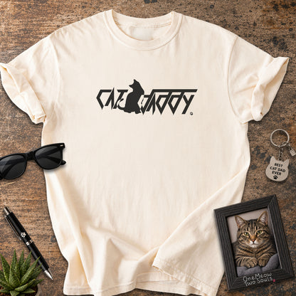 Ivory Comfort Colors 1717 t-shirt with a "Cat Daddy" graphic. One Meow Two Souls brand.