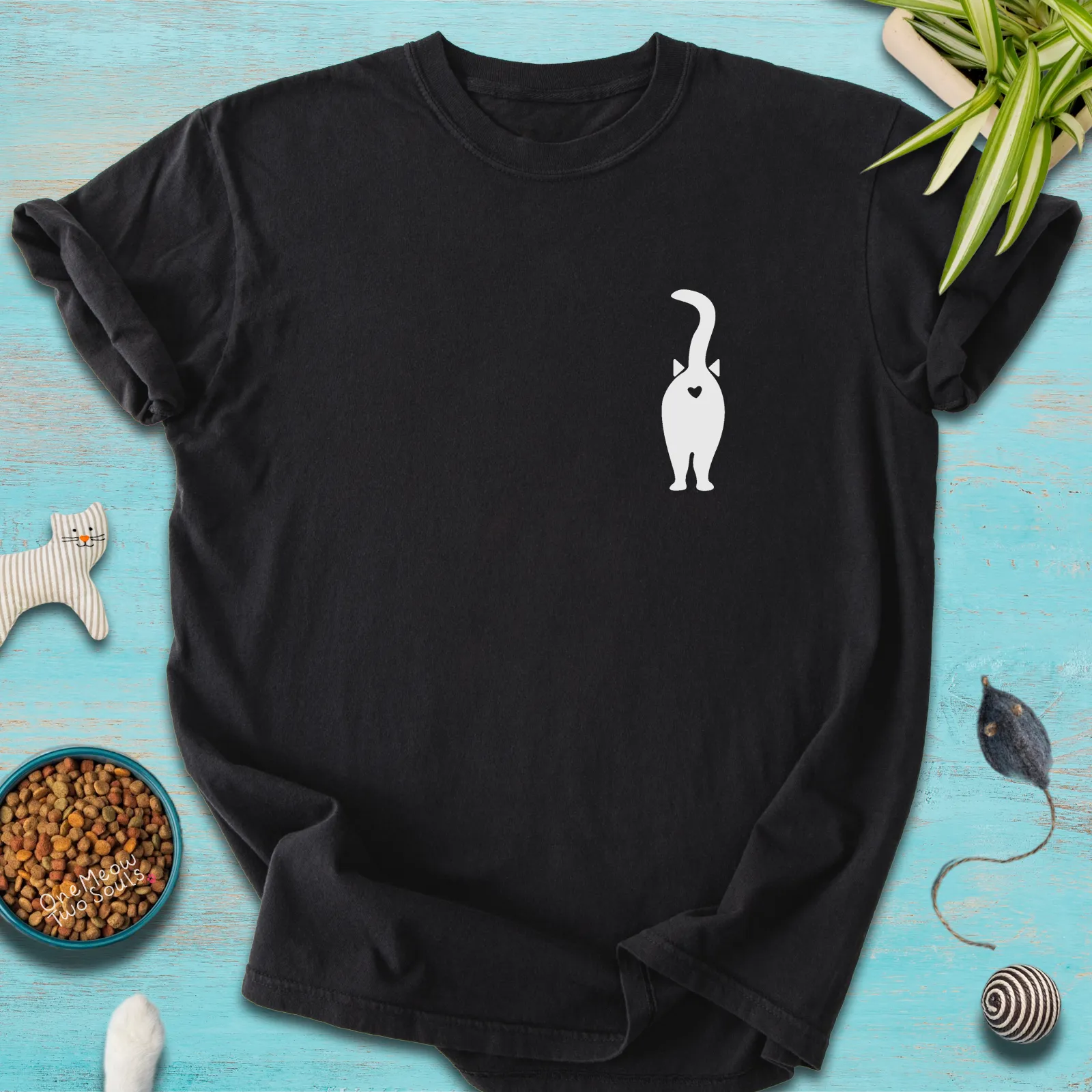 Pepper color Comfort Colors 1717 t-shirt with a funny cat Butt design. One Meow Two Sould brand.