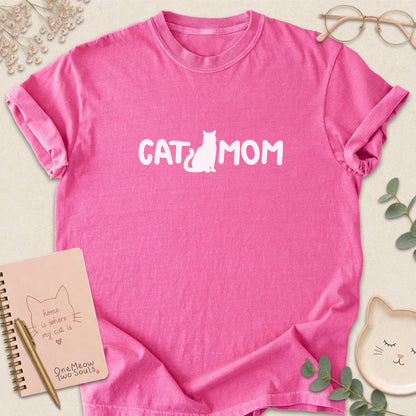 Crunchberry Comfort Colors 1717 t-shirt with a white graphic reading 'CAT MOM'. One Meow Two Souls brand.