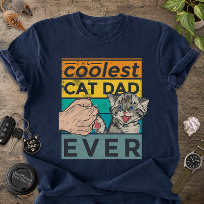 Navy colored Comfort Colors 1717 T-shirt with a "The Coolest Cat Dad Ever" colorful retro design. One Meow Two Souls brand.