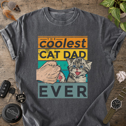 Pepper colored Comfort Colors 1717 T-shirt with a "The Coolest Cat Dad Ever" colorful retro design. One Meow Two Souls brand.