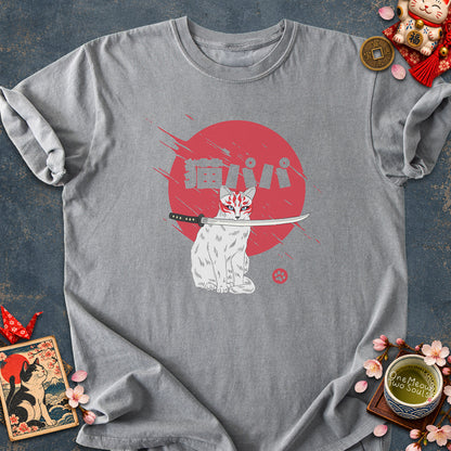 Grey colored Comfort Colors 1717 cotton T-shirt, featuring a "Neko Papa - Cat Daddy" Japanese cat design illustration. One Meow Two Souls brand.
