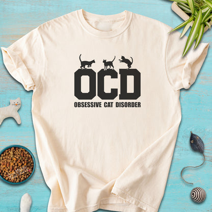 Ivory colored Comfort Colors 1717 t-shirt with a "OCD - Obsessive Cat Disorder" design. One Meow Two Souls brand.